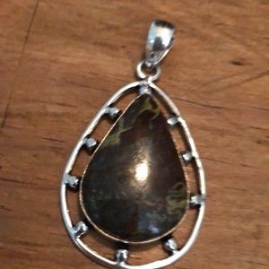 Green forest jasper pendant set in sterling silver. NWOT